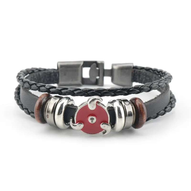Multilayer Leather Bracelet Men Comics Cartoon Akatsuki Red Cloud Logo Bracelets