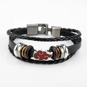 Multilayer Leather Bracelet Men Comics Cartoon Akatsuki Red Cloud Logo Bracelets