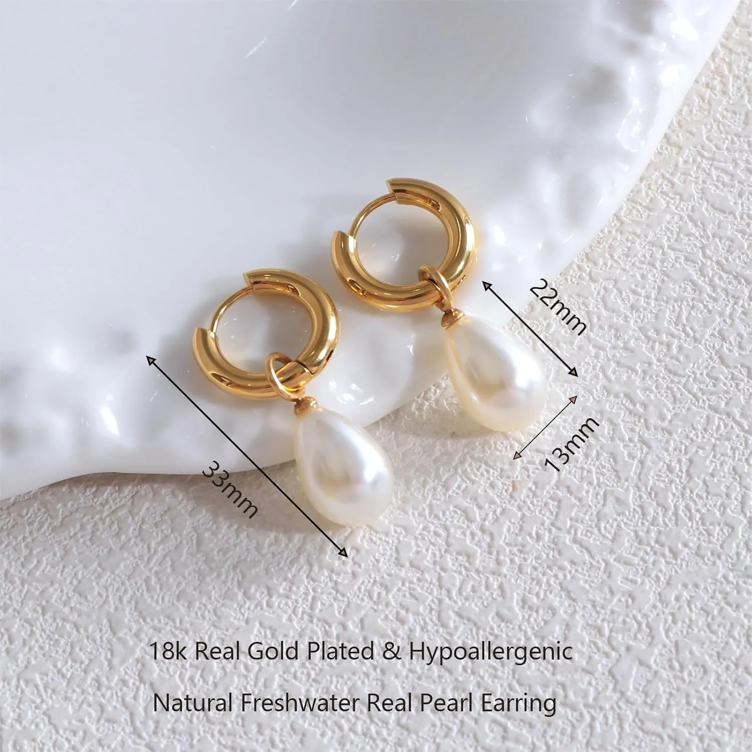 Natural Freshwater Pearl Lever Back Earring for Women 18k Real Gold Plated Huggie Hoop Earring Natural Gemstone Pearl Bead Drop Jewelry Gift for Wife Girlfriend Daughter