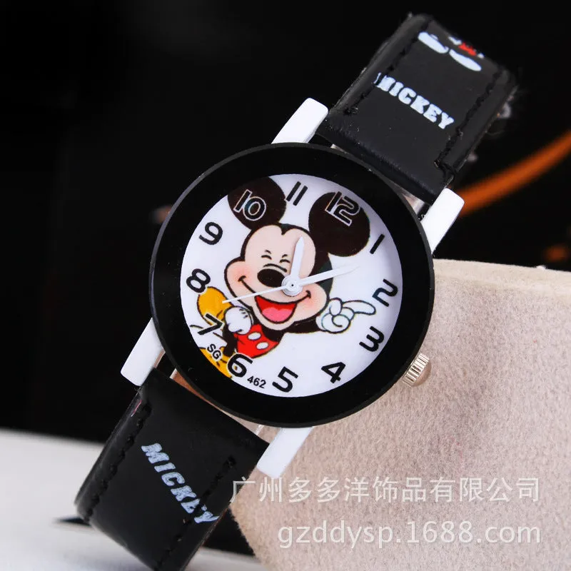 New 2016 fashion cool mickey cartoon watch for children girls Leather digital watches for kids boys Christmas gift wristwatch
