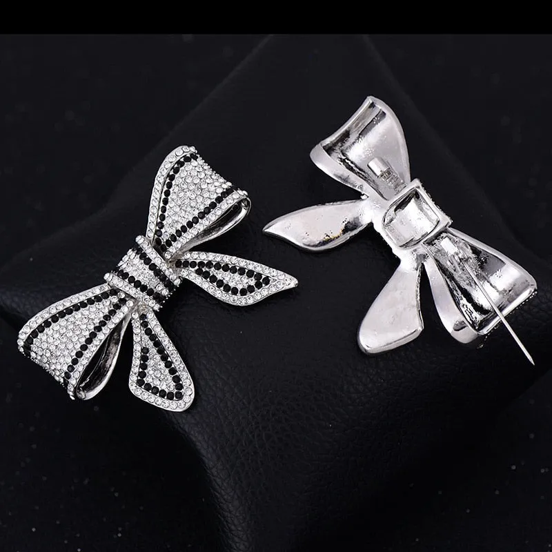 New Arrival Black White Full Rhinestone Bowknot Broocohes For Women