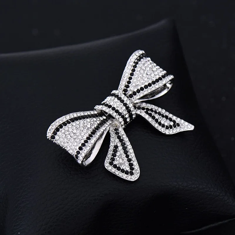 New Arrival Black White Full Rhinestone Bowknot Broocohes For Women