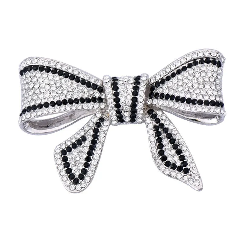 New Arrival Black White Full Rhinestone Bowknot Broocohes For Women