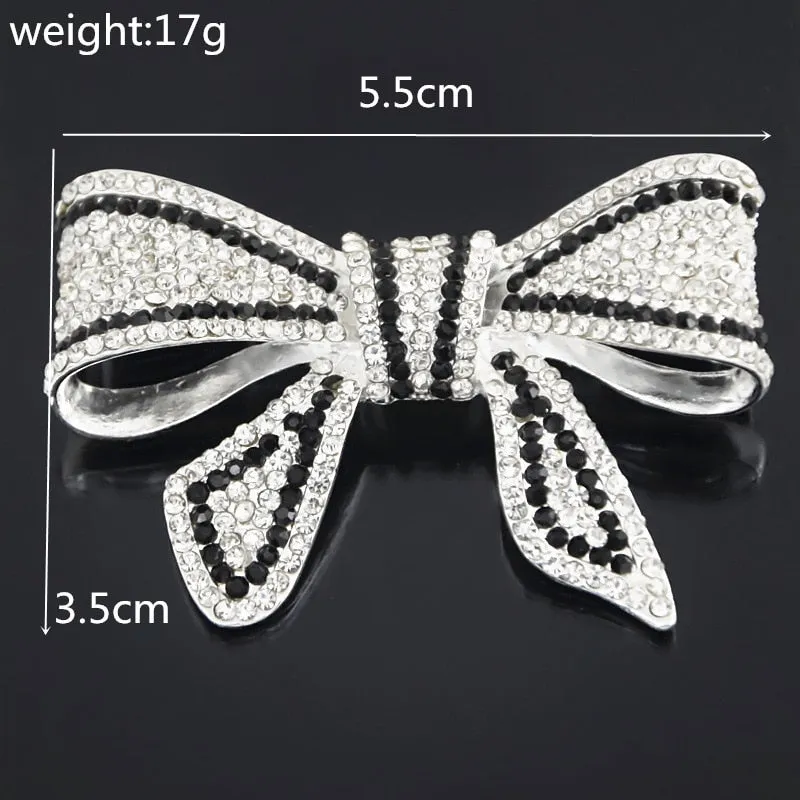 New Arrival Black White Full Rhinestone Bowknot Broocohes For Women