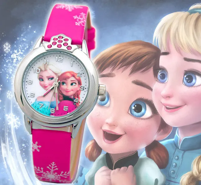 New Cartoon Children Watch Princess Elsa Anna Watches Fashion Girl Kids Student Cute Leather Sports Analog Wrist Watches