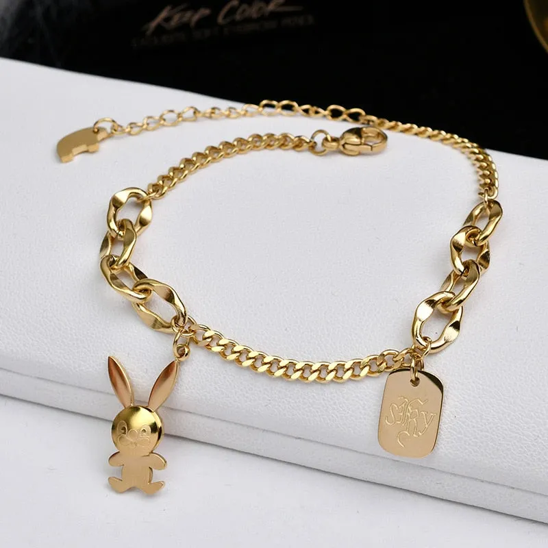 New fashion cartoon rabbit stainless steel bracelet women lovely charm bracelet