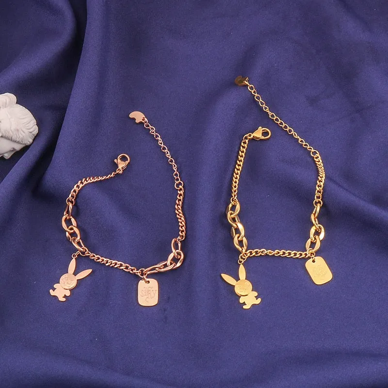 New fashion cartoon rabbit stainless steel bracelet women lovely charm bracelet