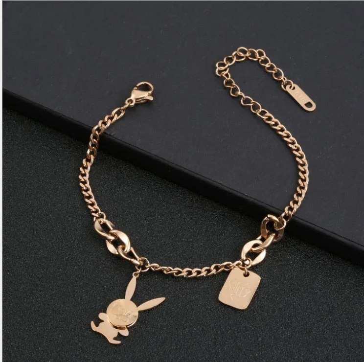 New fashion cartoon rabbit stainless steel bracelet women lovely charm bracelet