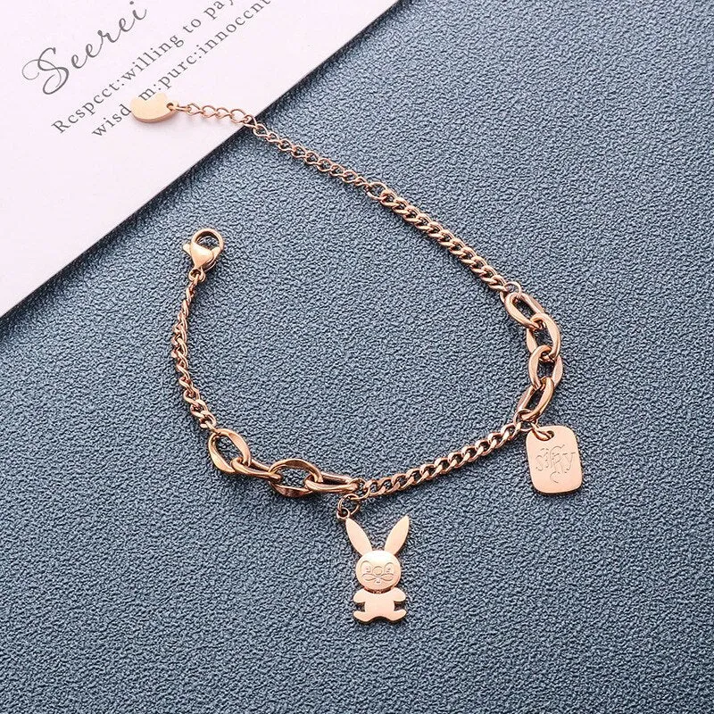 New fashion cartoon rabbit stainless steel bracelet women lovely charm bracelet