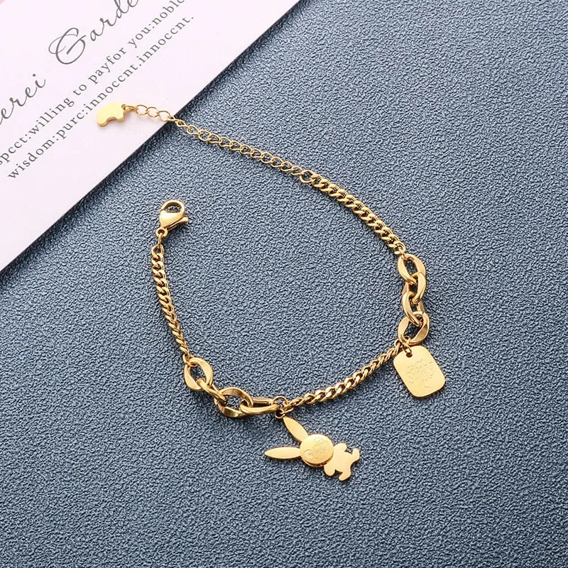 New fashion cartoon rabbit stainless steel bracelet women lovely charm bracelet