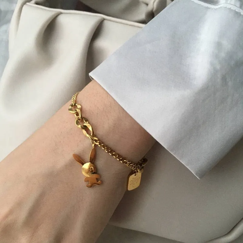 New fashion cartoon rabbit stainless steel bracelet women lovely charm bracelet