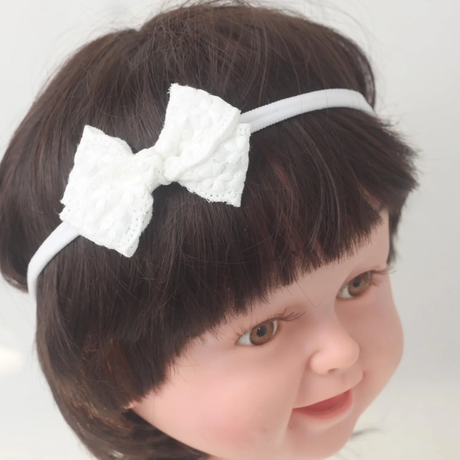 Nihao Baby White Baptism Cotton Lace Headband with Cross and Floral White Cotton Fabric Headband for Baby Girls