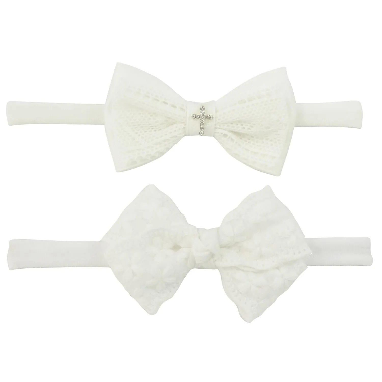 Nihao Baby White Baptism Cotton Lace Headband with Cross and Floral White Cotton Fabric Headband for Baby Girls