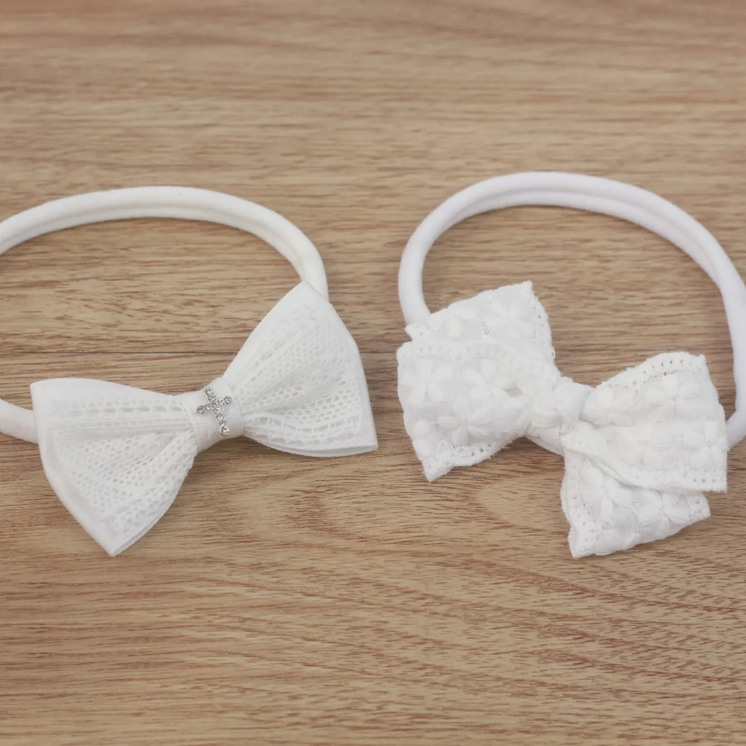 Nihao Baby White Baptism Cotton Lace Headband with Cross and Floral White Cotton Fabric Headband for Baby Girls