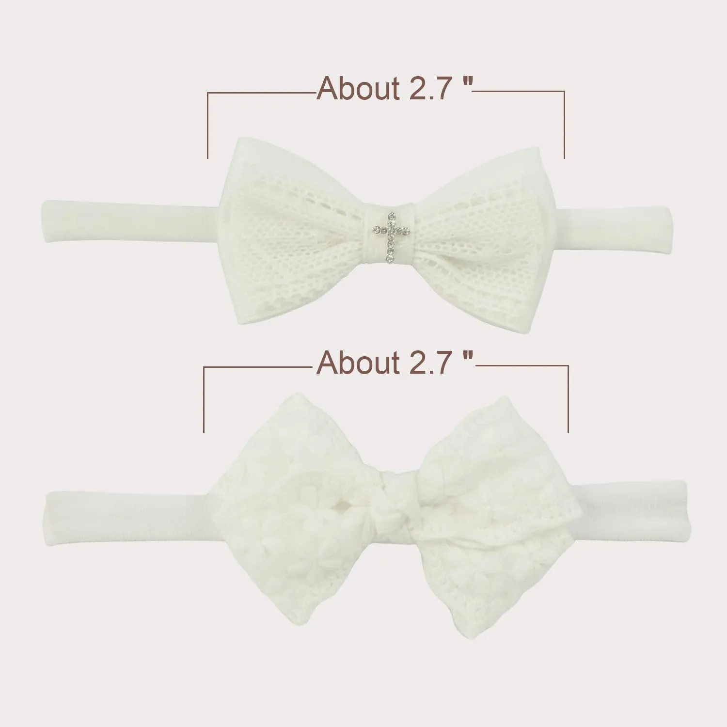 Nihao Baby White Baptism Cotton Lace Headband with Cross and Floral White Cotton Fabric Headband for Baby Girls