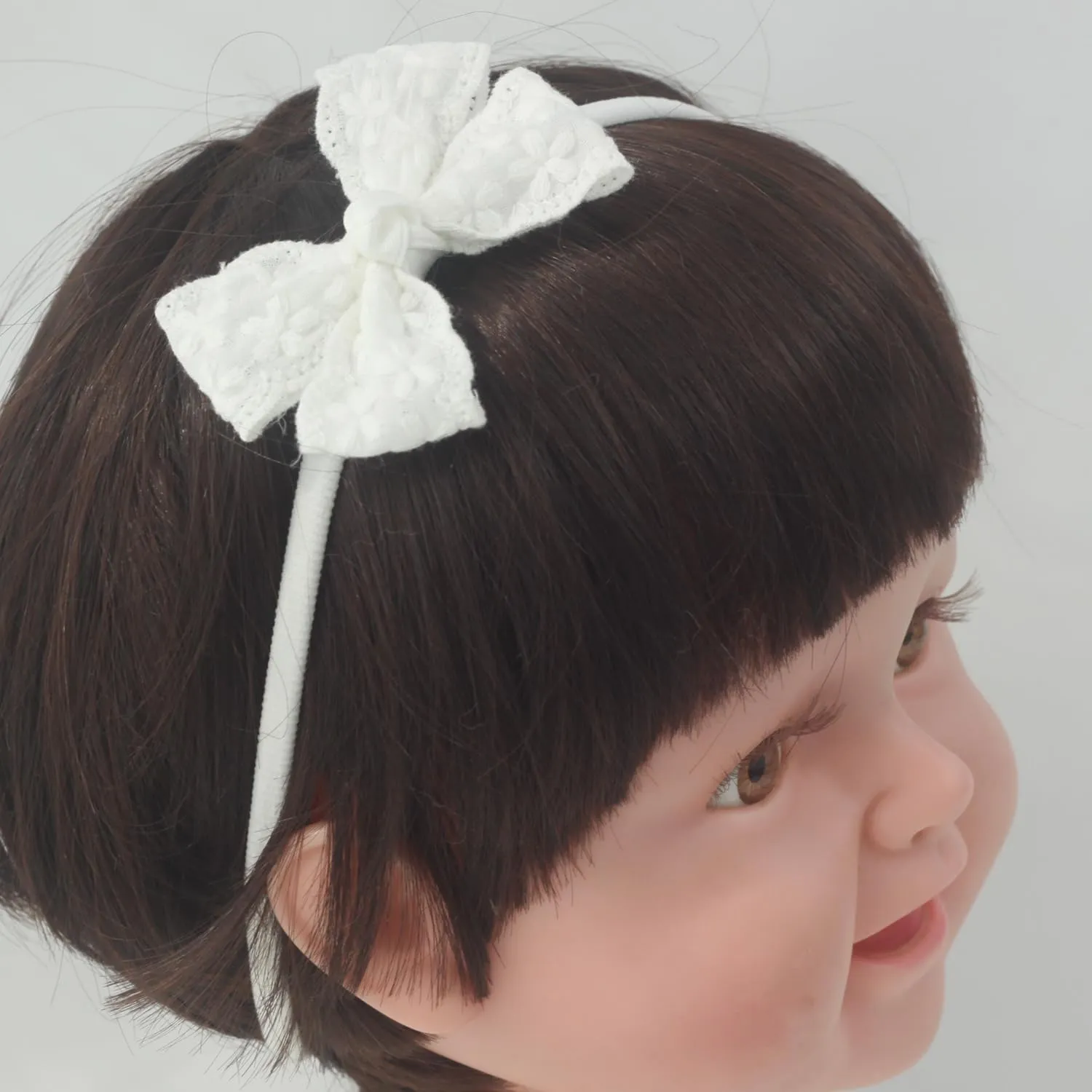 Nihao Baby White Cotton Lace Headband and White Embroidery Floral Lace Headband for Baby Girls