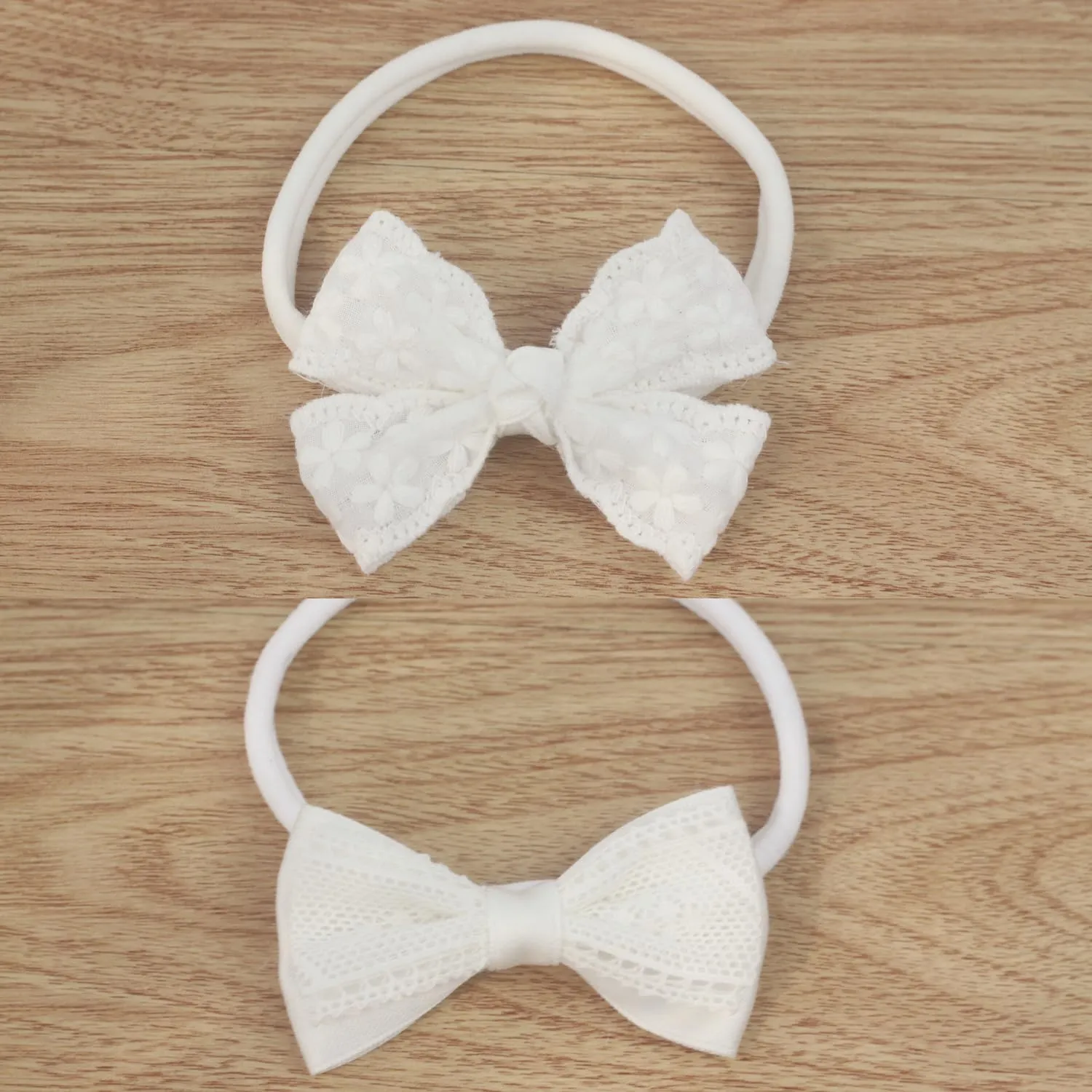 Nihao Baby White Cotton Lace Headband and White Embroidery Floral Lace Headband for Baby Girls