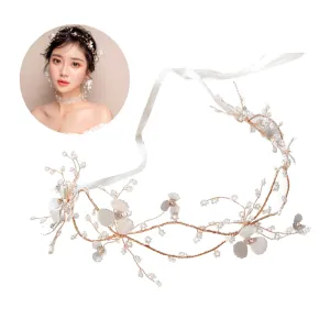 NOLITOY Floral Headpiece Pearl Crown Leaf Hairwear Alloy Headdress Bridal Tiara