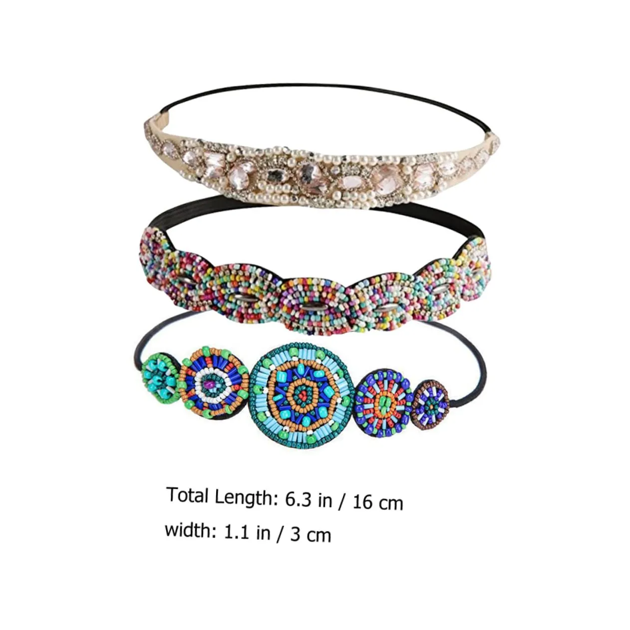 NOLITOY Workout Headband for Women Elastic Rhinestone Beaded Headband for Dance Party Event