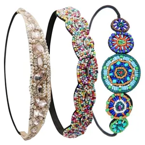 NOLITOY Workout Headband for Women Elastic Rhinestone Beaded Headband for Dance Party Event