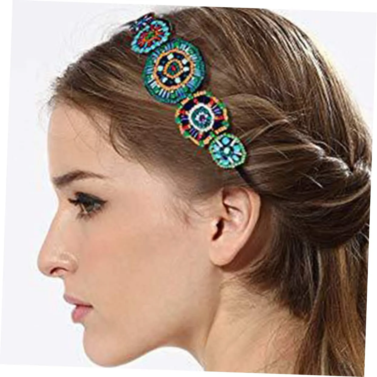NOLITOY Workout Headband for Women Elastic Rhinestone Beaded Headband for Dance Party Event