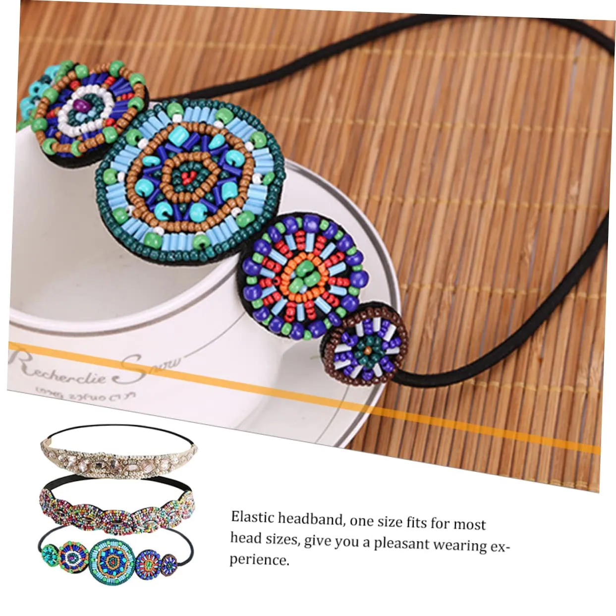 NOLITOY Workout Headband for Women Elastic Rhinestone Beaded Headband for Dance Party Event