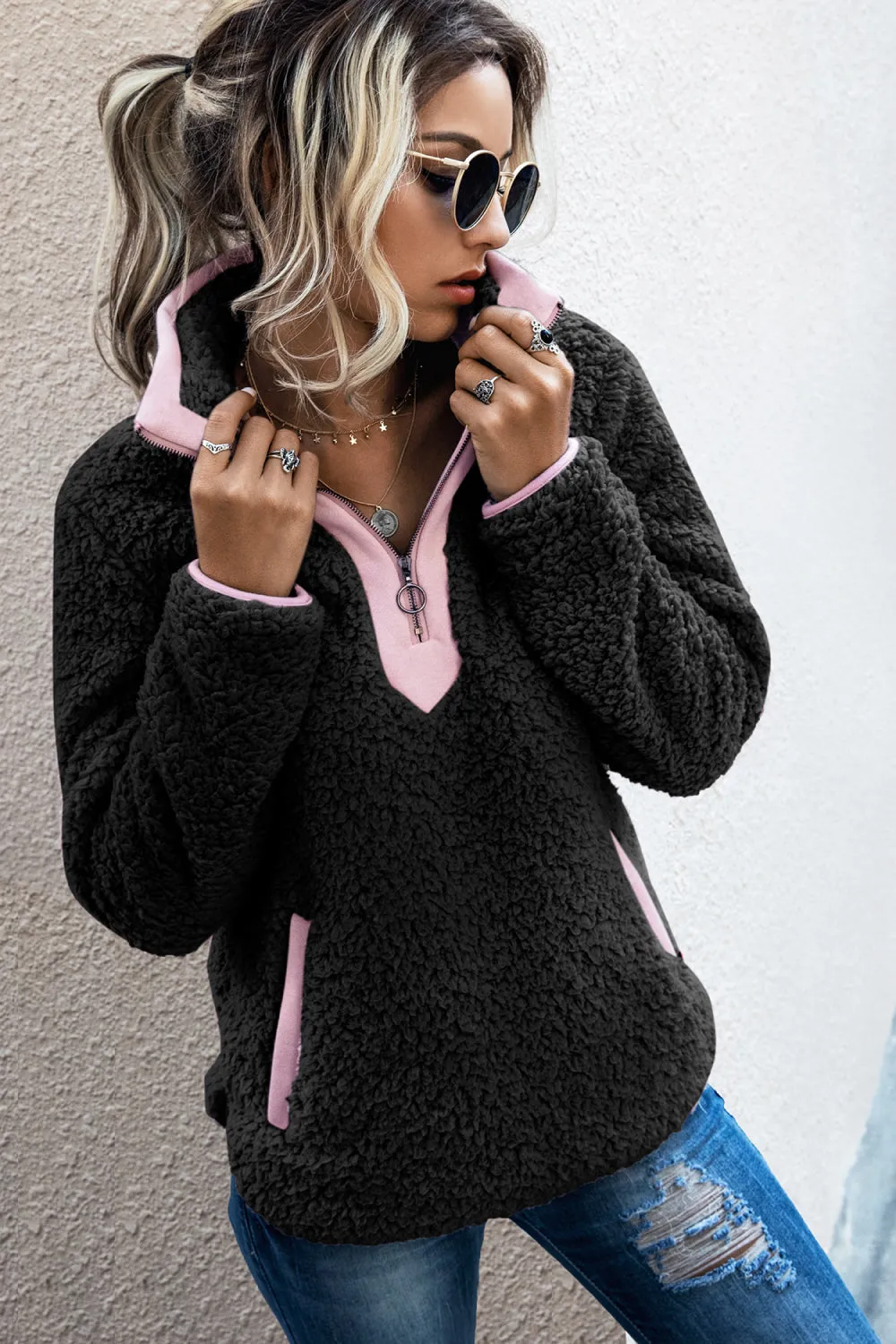 O-ring Zip Half Placket Teddy Top