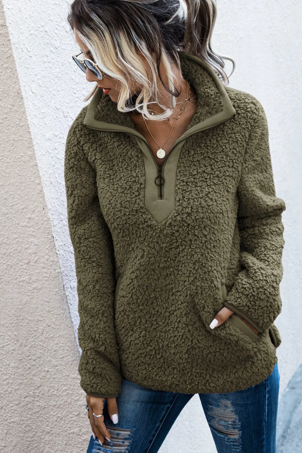 O-ring Zip Half Placket Teddy Top