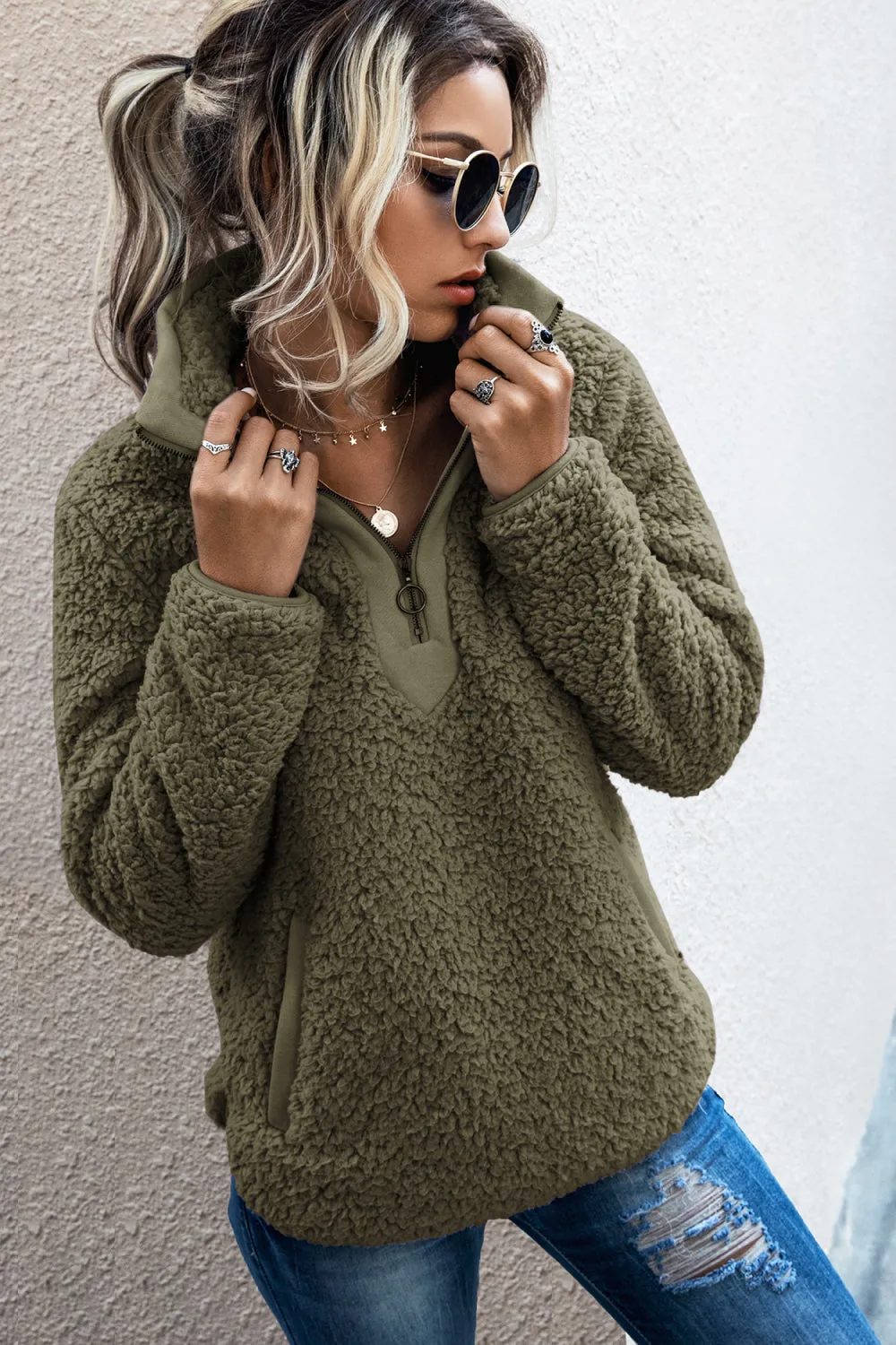 O-ring Zip Half Placket Teddy Top