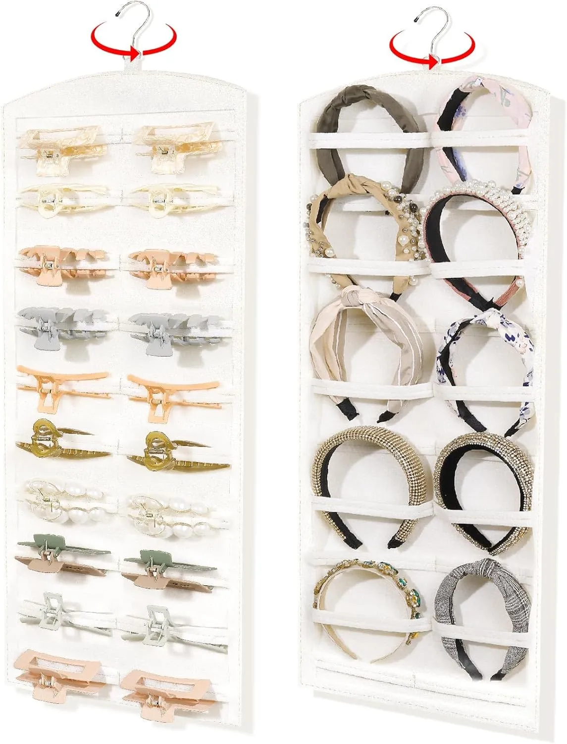 OAOLEER Claw Clip Organizer, Double-Sided Hair Clip Organizer Storage For Girls Women, Hanging Claw Clip Holder Hair Clip Display for Closet, Wall, Door Room Jewelry Shop (Beige)
