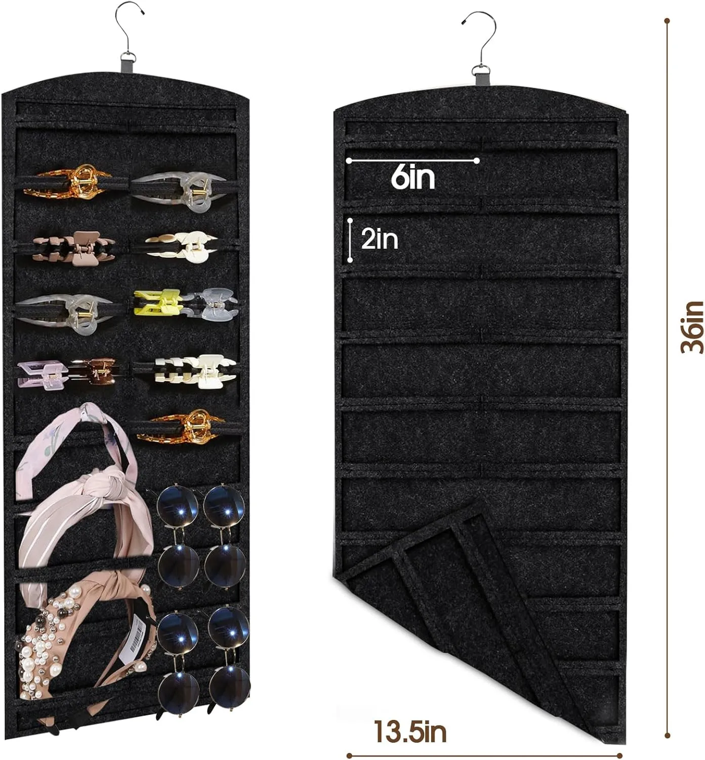 OAOLEER Claw Clip Organizer, Double-Sided Hair Clip Organizer Storage For Girls Women, Hanging Claw Clip Holder Hair Clip Display for Closet, Wall, Door Room Jewelry Shop (Black)