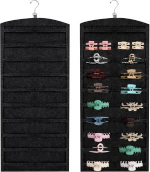 OAOLEER Claw Clip Organizer, Double-Sided Hair Clip Organizer Storage For Girls Women, Hanging Claw Clip Holder Hair Clip Display for Closet, Wall, Door Room Jewelry Shop (Black)