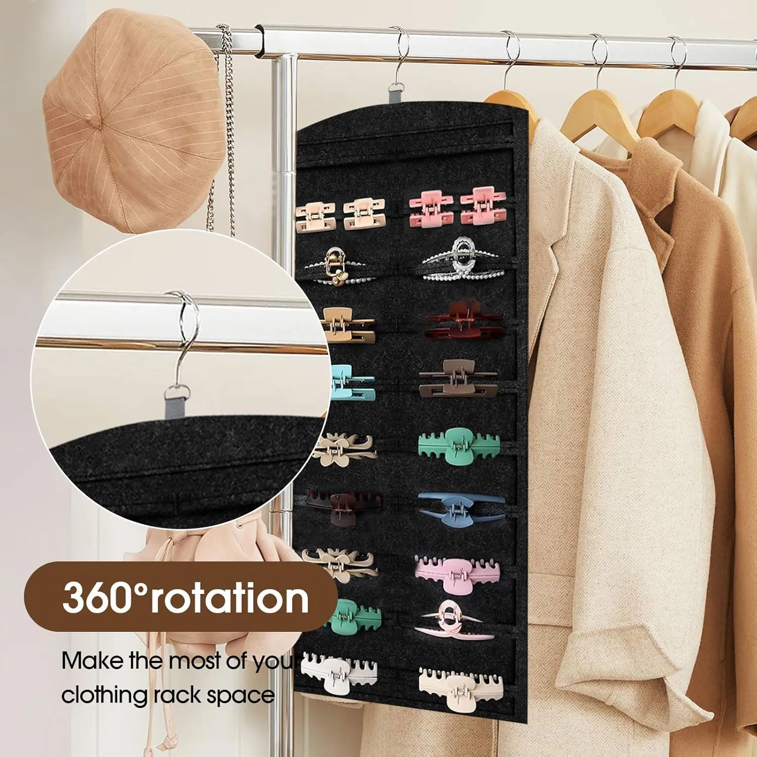 OAOLEER Claw Clip Organizer, Double-Sided Hair Clip Organizer Storage For Girls Women, Hanging Claw Clip Holder Hair Clip Display for Closet, Wall, Door Room Jewelry Shop (Black)