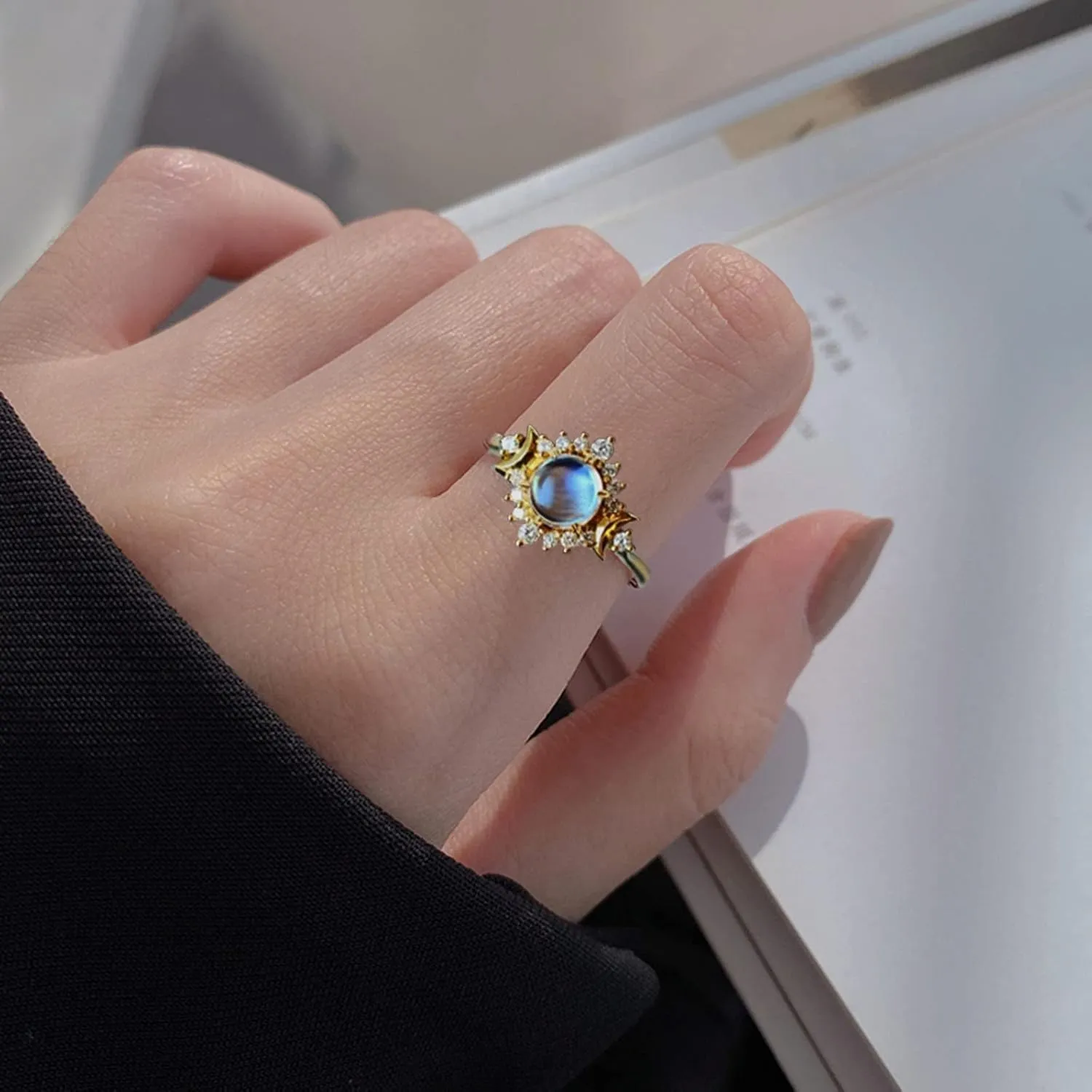 Opal Crystal Ring in Gold, Minimalist, Delicate Jewelry Zirconia Wedding Engagement Anniversary Ring for Women