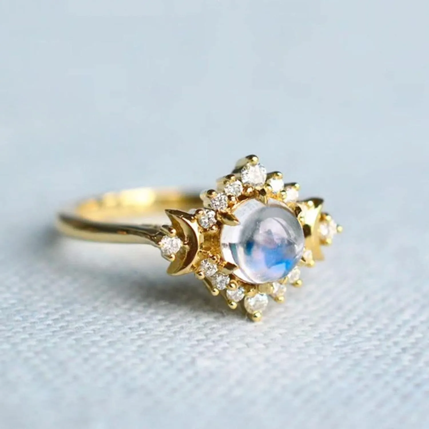 Opal Crystal Ring in Gold, Minimalist, Delicate Jewelry Zirconia Wedding Engagement Anniversary Ring for Women