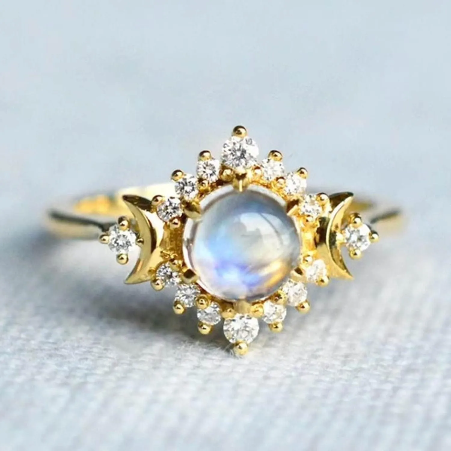 Opal Crystal Ring in Gold, Minimalist, Delicate Jewelry Zirconia Wedding Engagement Anniversary Ring for Women