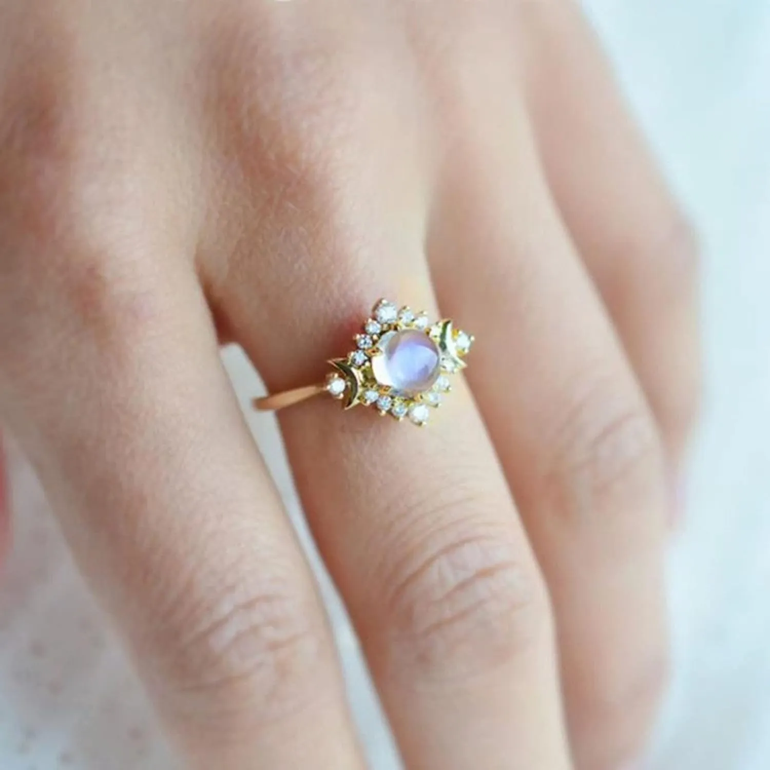 Opal Crystal Ring in Gold, Minimalist, Delicate Jewelry Zirconia Wedding Engagement Anniversary Ring for Women
