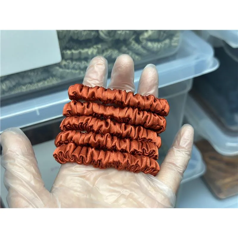 Orange Red silk scrunchies mini