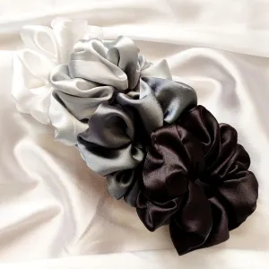 Pack of 4 Hair Scrunchies Combo for Women Girls, Soft Satin Scrunchy Hair Tie Ponytail Holder for All Type Hairs and Wrist - Black Love