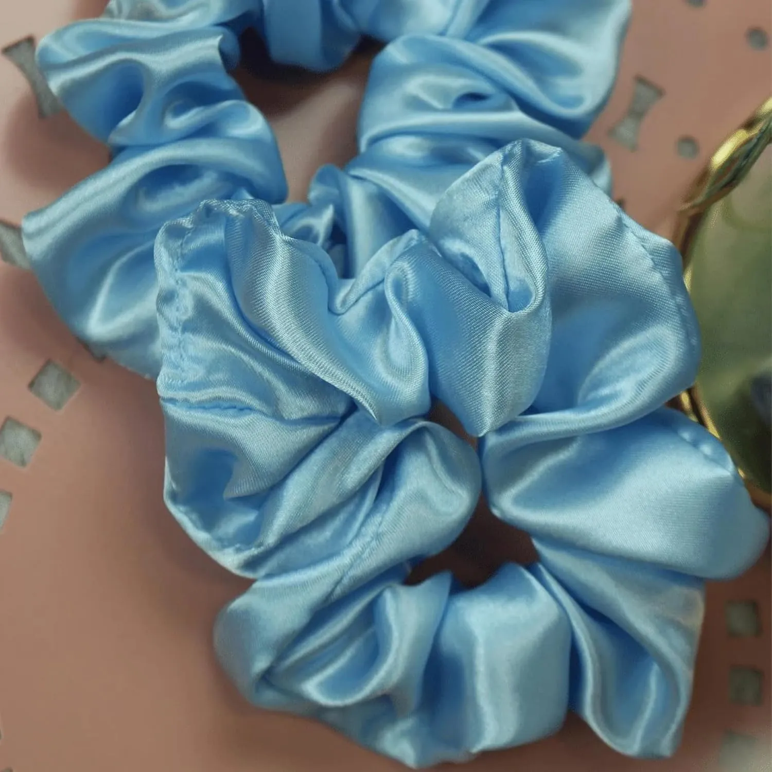 Pack of 4 Hair Scrunchies Combo for Women Girls, Soft Satin Scrunchy Hair Tie Ponytail Holder for All Type Hairs and Wrist - Blue Love