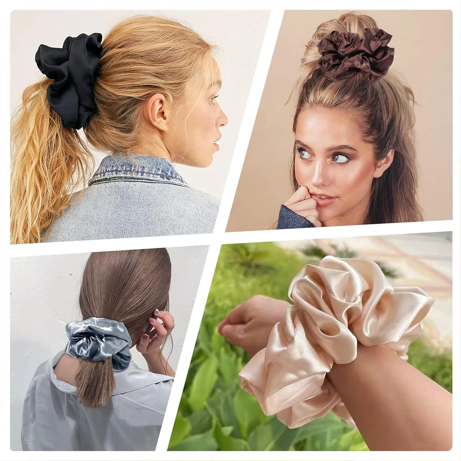 Pack of 4 Hair Scrunchies Combo for Women Girls, Soft Satin Scrunchy Hair Tie Ponytail Holder for All Type Hairs and Wrist - Gold Love
