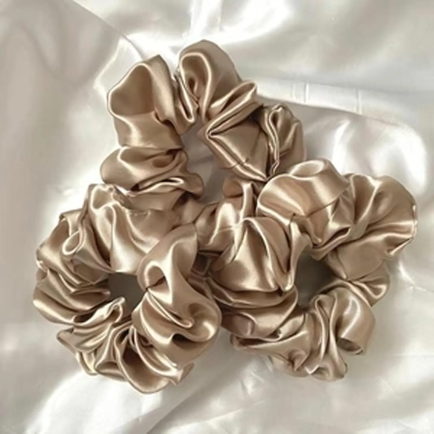 Pack of 4 Hair Scrunchies Combo for Women Girls, Soft Satin Scrunchy Hair Tie Ponytail Holder for All Type Hairs and Wrist - Gold Love