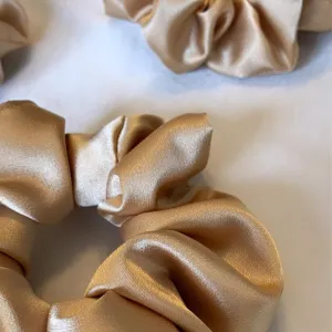 Pack of 4 Hair Scrunchies Combo for Women Girls, Soft Satin Scrunchy Hair Tie Ponytail Holder for All Type Hairs and Wrist - Gold Love