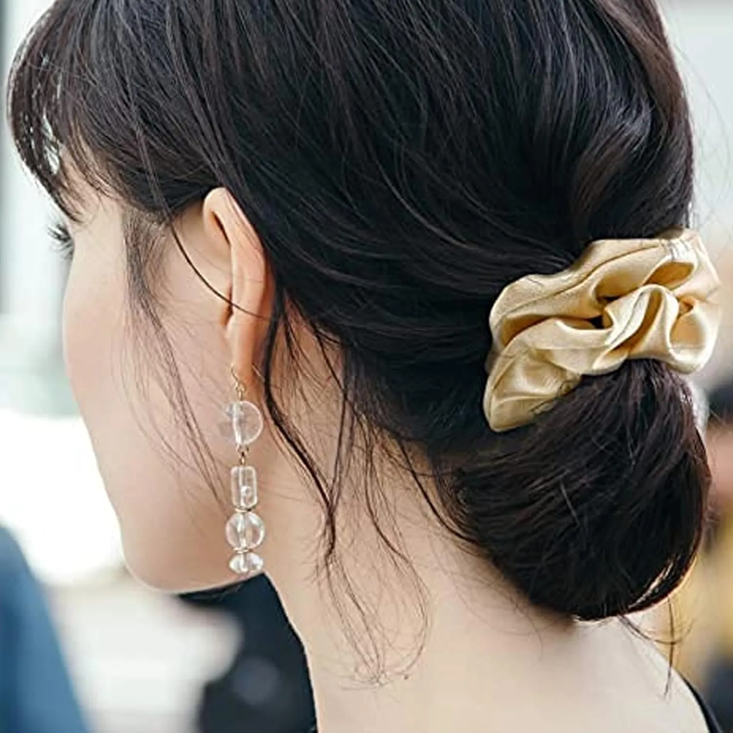 Pack of 4 Hair Scrunchies Combo for Women Girls, Soft Satin Scrunchy Hair Tie Ponytail Holder for All Type Hairs and Wrist - Gold Love