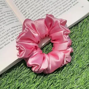Pack of 4 Hair Scrunchies Combo for Women Girls, Soft Satin Scrunchy Hair Tie Ponytail Holder for All Type Hairs and Wrist - Pink Love