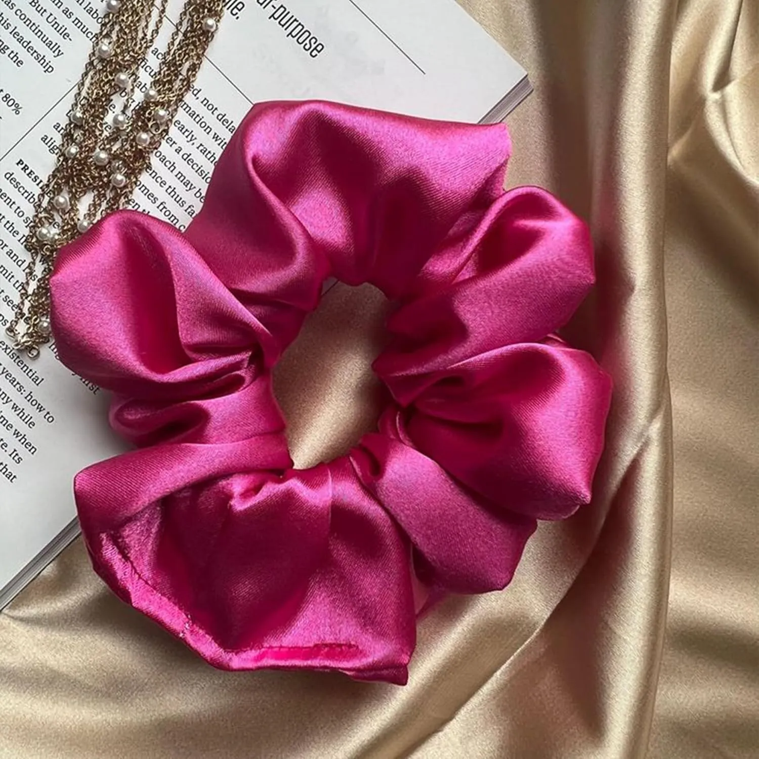 Pack of 4 Hair Scrunchies Combo for Women Girls, Soft Satin Scrunchy Hair Tie Ponytail Holder for All Type Hairs and Wrist - Pink Love