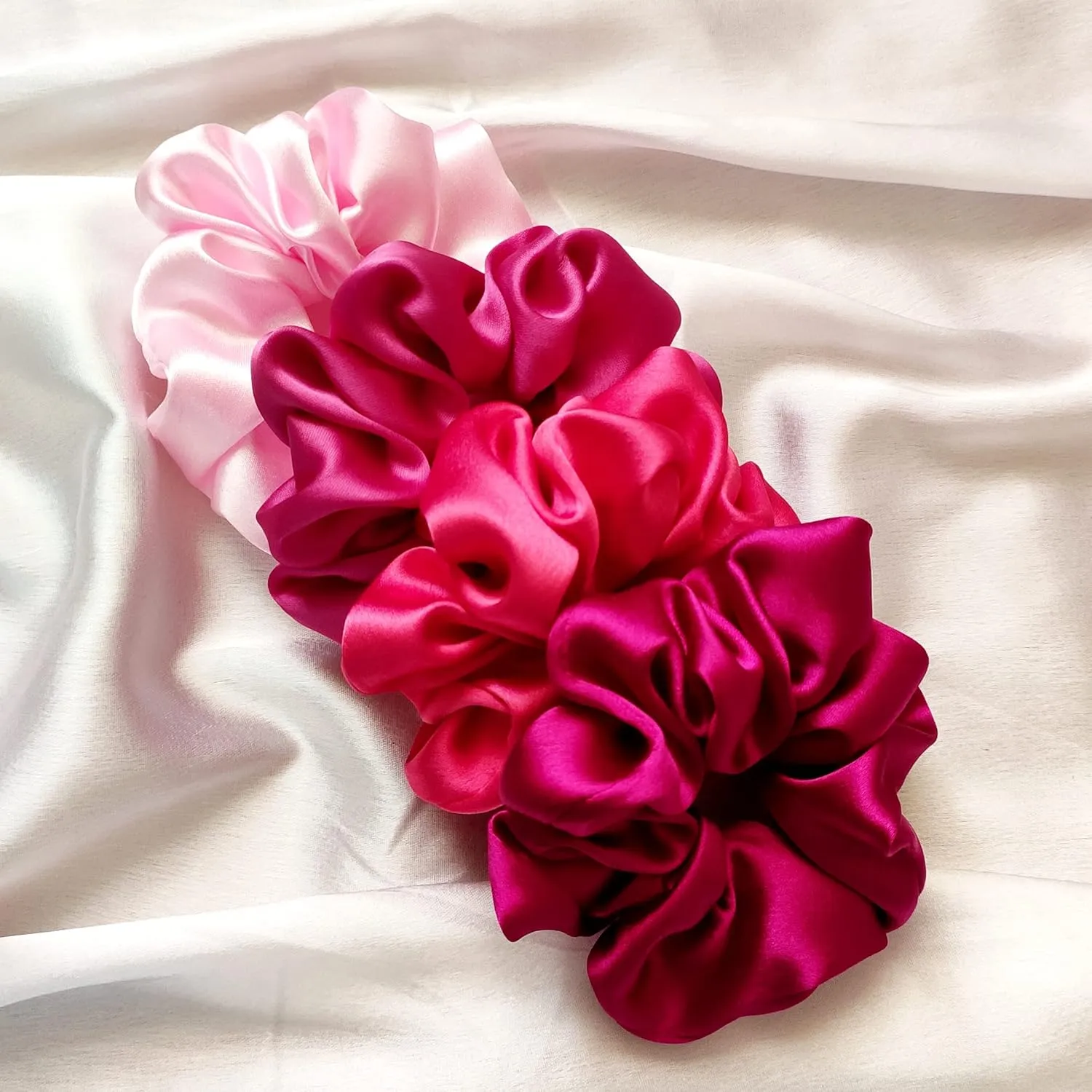 Pack of 4 Hair Scrunchies Combo for Women Girls, Soft Satin Scrunchy Hair Tie Ponytail Holder for All Type Hairs and Wrist - Pink Love