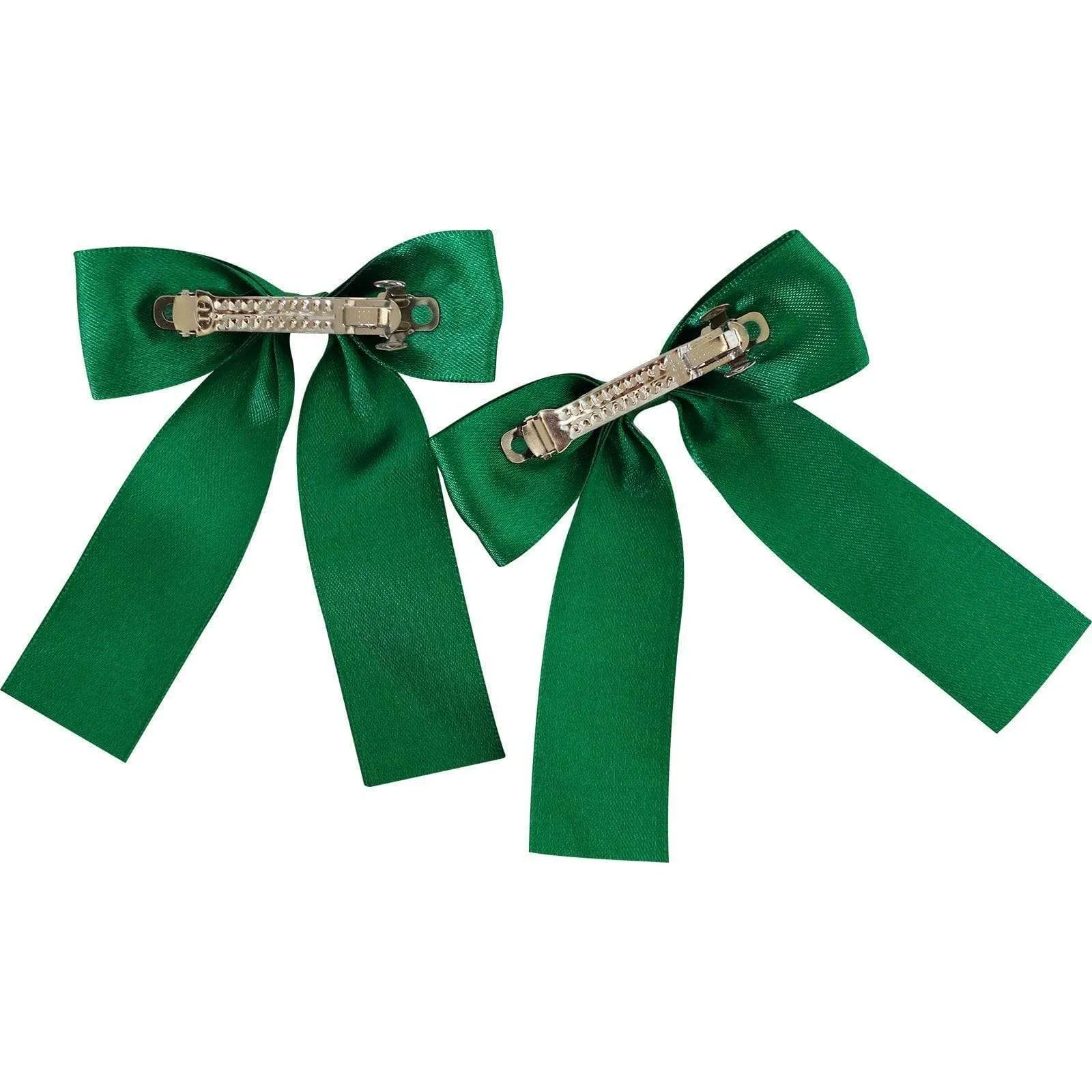 Pair of Green Hair Bow Ribbon Clips Grips Girls Childrens Kids Bows Accessories