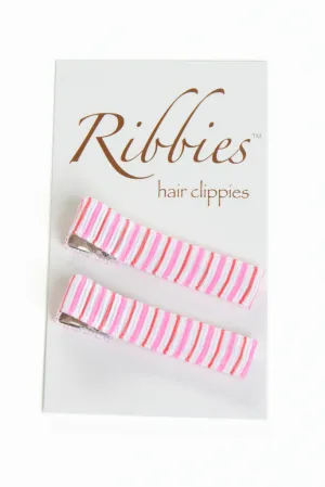 Paire de Barrettes Anti-Glisse Molly Rayé Rose & Blanc