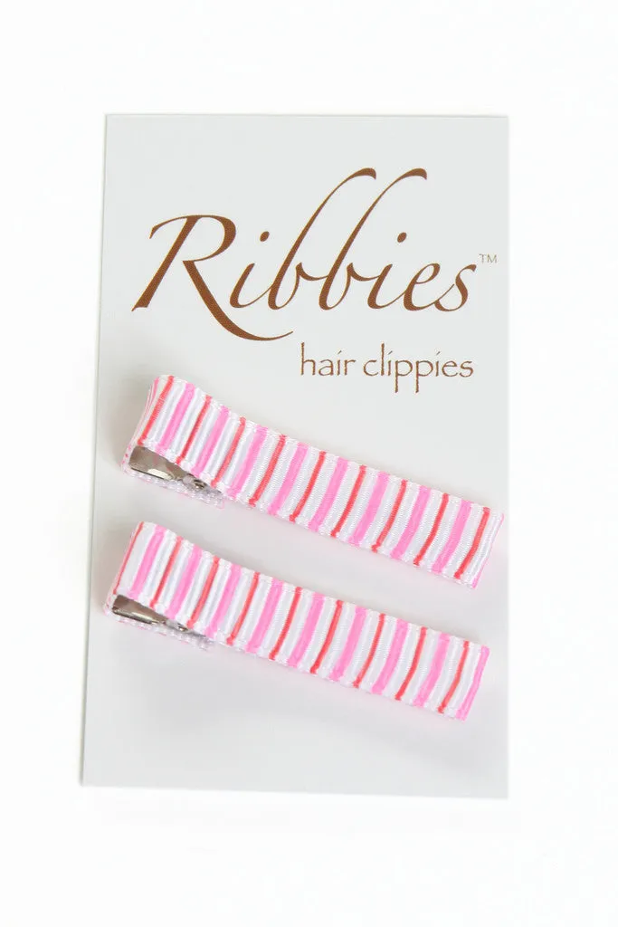 Paire de Barrettes Anti-Glisse Molly Rayé Rose & Blanc